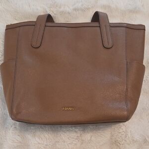 Fossil Tan Leather Tote Bag